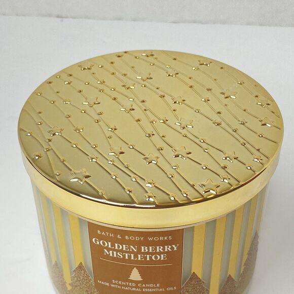 Bath & Body Works Golden Berry Mistletoe 3 Wick Candle 14.5oz NEW - Picture 3 of 4